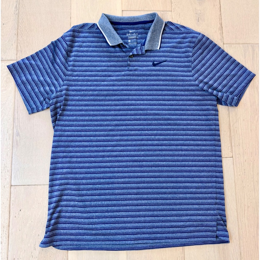 Nike Golf Mens Dri-FIT Standard Fit Blue Striped Short Sleeve Polo Shirt Large